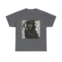 Load image into Gallery viewer, Grinning Reaper T-Shirt — Neon-Eyed Grim Reaper Graphic Tee
