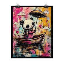 Load image into Gallery viewer, Panda in Boat Art Poster — Cute Colorful Rainy-Day Illustration (Rolled Poster)

