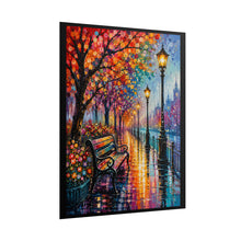 Load image into Gallery viewer, Vibrant Autumn Park Bench Poster - Romantic Rainy Promenade Wall Decor
