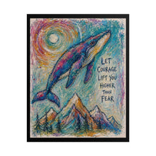 Load image into Gallery viewer, Soaring Humpback Whale "Let Courage Lift You Higher Than Fear" Mountain &amp; Moon Canvas Poster
