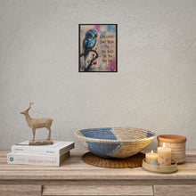 Load image into Gallery viewer, "Challenges Don't Break You" Blue Owl Wall Art | Whimsical Bird Print
