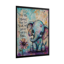 Load image into Gallery viewer, Whimsical Elephant "Stronger &amp; Braver" Art Print – Cute Patchwork Animal Inspirational Poster
