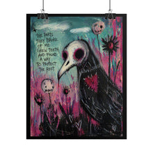 Load image into Gallery viewer, Dark Heart Plague Doctor Poster – Gothic Art Rolled Print with 'The Parts They Broke of Me' Quote
