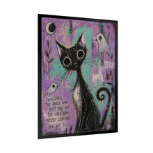 Load image into Gallery viewer, Rolled Poster — Whimsical Gothic Cat Art Print with Quote: "Sometimes the ones who hurt you are the ones who never learned how not to."
