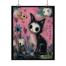Load image into Gallery viewer, Rolled Poster — Gothic Cute Cat &amp; Bunny Art Print ("You Are Worthy of Love")
