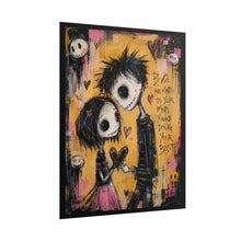 Load image into Gallery viewer, Gothic Skeleton Couple Art Print – "P.S. Be Kind to Your Mind, You're Doing Your Best" Quote Wall Decor
