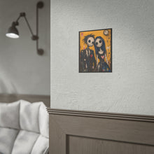 Load image into Gallery viewer, Gothic Skeleton Couple Art Poster – Spooky Cute Yellow Wall Art with Blue Hair
