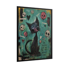 Load image into Gallery viewer, Rolled Poster — Moody Black Cat Art Print with Skulls &amp; Quote ("The Deepest Cuts Are The Ones Nobody Sees")
