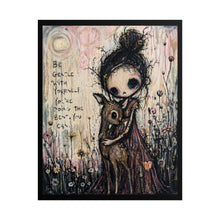 Load image into Gallery viewer, Rolled Poster – 'Be Gentle With Yourself' Whimsical Girl &amp; Deer Art Print
