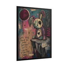 Load image into Gallery viewer, Rolled Poster — Moody Bunny Art Print with 'Life Will Knock You Down' Quote
