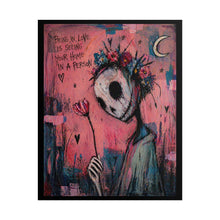 Load image into Gallery viewer, Rolled Poster — 'Being in Love Is Seeing Your Home in a Person' Surreal Floral Skull Art Print
