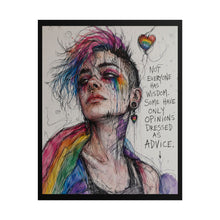 Load image into Gallery viewer, "Opinions Dressed As Advice" Pride Art | Fine Line Sketch Spiky Hair Poster
