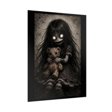 Load image into Gallery viewer, Horror Poster - Creepy Girl with Teddy Bear Artwork
