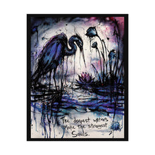 Load image into Gallery viewer, Rolled Poster — 'The Deepest Waters Make the Strongest Souls' Blue Heron Art Print
