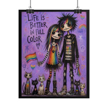 Load image into Gallery viewer, Creepy Cute Emo Couple with Spooky Cats Poster - Rainbow Pride Flag Canvas Print
