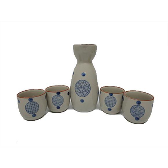 5 PC SAKE SET W/BLUE WAVE DESIGN