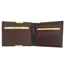 Load image into Gallery viewer, Genuine Leather Bi Fold Wallet Dark Brown Hand Crafted Zipper Coin Pocket
