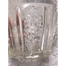 Load image into Gallery viewer, Vintage Clear Glass Sugar Bowl Embossed Floral Double Handle 4" Tall

