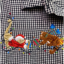 Load image into Gallery viewer, Vintage Lemon Grass Shirt Womens Extra Large Gingham Christmas Cats Embroidered
