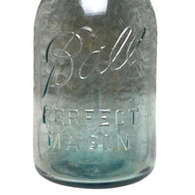 Load image into Gallery viewer, Antique Blue Glass Ball Mason Jar Zinc Lid Stamped 8 on Bottom

