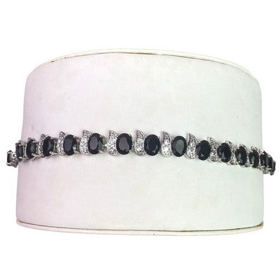 Oval Black Gemstone Crystal Bracelet Silver Tone Cocktail Festival Gift Box