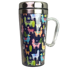 Load image into Gallery viewer, Llamas Travel Mug Insulated Stainless Steel Lid Handle AOP Coffee Cup NIB
