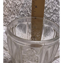 Load image into Gallery viewer, Vintage Clear Glass Sugar Bowl Embossed Floral Double Handle 4" Tall
