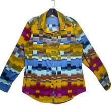 Load image into Gallery viewer, Democracy Blouse Womens Small Sheer Geometric AOP Office Career Streetwear
