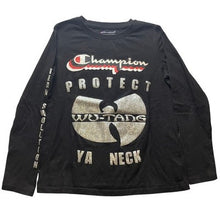 Load image into Gallery viewer, Wu-Tang Protect Ya Neck Shirt Womens Medium Black Champion Spell Out Glitter
