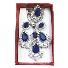 Load image into Gallery viewer, Blue Crystal Marquise Teardrop Ring Earrings Necklace Set Gift Box Cocktail
