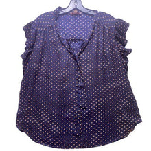 Load image into Gallery viewer, Tempted Los Angeles Blouse Womens 2XL Navy Blue Bloomcore Mature Ruffle Tie
