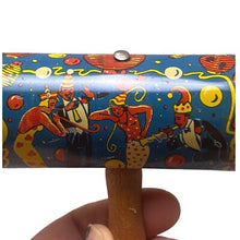 Load image into Gallery viewer, Four 4 Vintage Tin Litho Noise Makers Clacker Clown Wooden Handles Festival USA
