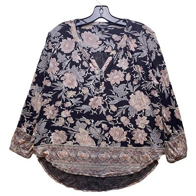 Lucky Brand Blouse Womens Medium Whimsigoth Floral Flowy Oversized Boho Bohemian