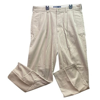 Polo Ralph Lauren Pants Mens 34x29 Tan Pleated Performance Academia Preppy