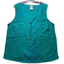Load image into Gallery viewer, Jaclyn Smith Blouse Womens 2XL Teal Green Linen Rayon Costal Mature Lace Up
