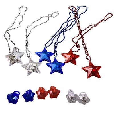 4th of July Party Favors Light Up Necklace Ring 2 each color Patriotic Festival