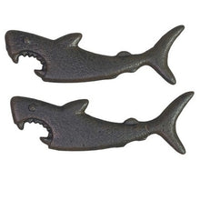 Load image into Gallery viewer, 2 Cast Iron Shark Bottle Opener Kitchen Bar Gadget Nautical Coastal Decor
