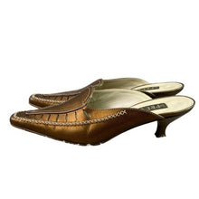 Load image into Gallery viewer, Prevata Shoes Womens 7 Gold Italian Mules Heels Metallic Festival Party Career

