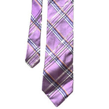 Load image into Gallery viewer, IKE BEHAR NEW YORK Necktie Mens Silk Plaid Lavender Blue Formal Career
