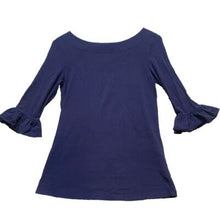 Load image into Gallery viewer, Lilly Pulitzer Shirt Womens Extra Small Navy Bell Sleeve Spandex Stretch Waverly
