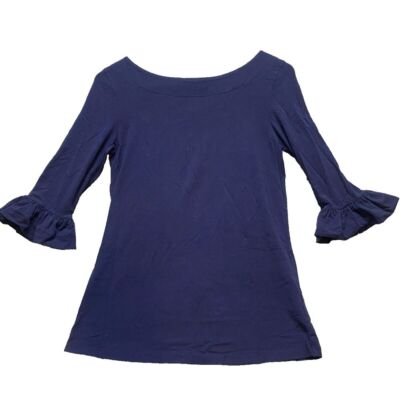 Lilly Pulitzer Shirt Womens Extra Small Navy Bell Sleeve Spandex Stretch Waverly