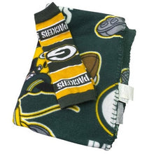 Load image into Gallery viewer, Green Bay Packers Mickey Mouse Fleece Blanket NFL Football Logo + Arm Warmers
