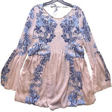 Load image into Gallery viewer, Free People Shirt Extra Small Boho Flowy Bell Sleeve Blue Pink AOP Oversized
