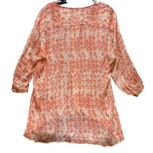 Load image into Gallery viewer, Cabi Blouse Womens Large Button Down Silk Tunic High Low Hem Geometric Sheer
