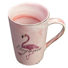 Load image into Gallery viewer, Pink Flamingo Mug Elegance Gold Trim Coffee Tea Cup Swirl Marble NIB
