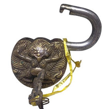 Load image into Gallery viewer, Garuda Padlock Antiqued Brass Lock Ornate Keys Bird Hindu God Working
