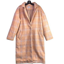 Load image into Gallery viewer, Princess Polly Trench Coat Women Small Plaid Wool Blend Preppy Academia 41" long
