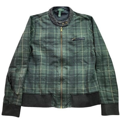 LRL Ralph Lauren Jacket Womens Medium Green Plaid Full Zip Preppy Academia