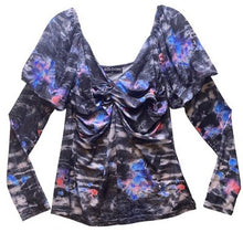 Load image into Gallery viewer, Scarlet Darkness Blouse Womens XL Whimsygoth Floral Mesh Top Ruched Puff Sleeves
