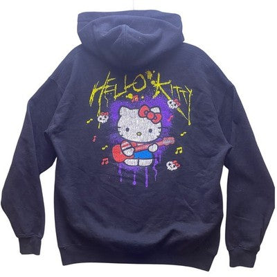 Hello Kitty Hoodie Womens Large Script Spell Out Skulls Grunge Streetwear